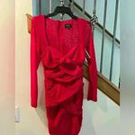 Bardot  Red Pippa Mesh Rose Mini Dress with Long Sleeve Photo 4