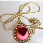 Source Unknown Glam Crystal Accent Pink Teardrop Red Glass Heart Gold Tone Snake 16" Necklace Photo 3