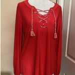 Dennis Basso  Red Italia Jersey Lace Up Tassel Tunic XS Photo 0