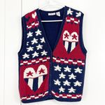 Talbots Vintage  Medium Red, White and Blue Knit Sweater Cardigan Vest Photo 0