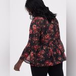 Torrid  Babydoll Chiffon Lurex Crochet Lace-Up Sheer Blouse, Black Red Floral, 1X Photo 12