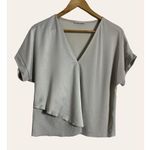 ZARA Gray Flowy Oversized Short Sleeve V-Neck Asymmetric Layered Blouse Size M Photo 0