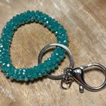 Turquoise Crystal Sparkly Beaded Bracelet Keychain Holder Photo 2