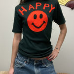 70s vintage faded black happy smiley face patchwork tee shirt by hidaco Photo 0