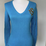 Ralph Lauren Blue V Neck Crest Logo Knit Sweater Women’s Medium Photo 0