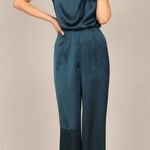 Petal and Pup Savannah Teal Satin One Shoulder High Neck Jumpsuit M Photo 6