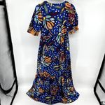 Tabitha Brown Puff Sleeve Midi Dress Mixed Floral Polka Dot A Line Blue Orange 2 Photo 7