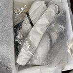 Good American  Kickstand Embellished Heels Black Main Satin Neoprene Gold Heel 5 Photo 6