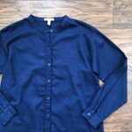 Eileen Fisher • Mandarin Collar Shirt tunic Indigo organic twill button down Photo 3