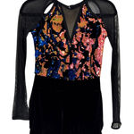 Weissman Costumes Adult Small Sequined Black Velvet Shorts Leotard Sheer Sleeve Photo 0