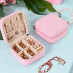 1pc Mini Jewelry‎ Box, Portable Jewelry Storage Box, PU Leather Small Organizer Pink Photo 1
