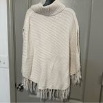 Cozy Cream Cable Knit Poncho Shawl Fall Winter Classy Elegant Dex Anthropologie Size L Photo 2
