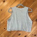 Outdoorsy mountain scene gray raw arm hem cropped tank top Size L Photo 3