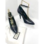 Gucci  Black Leather Crystal Embellished Ankle Strap Pointed Toe Pump Heel EU36.5 Photo 12