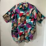 Vintage Just Four Button Shirt Women’s Size XL Lions Palm Floral Funky Unique Purple Photo 1
