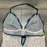 Victoria's Secret Victoria’s Secret V Wire Beige And Blue Lace V-String Teddy Bodysuit Size Medium Photo 6