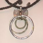 Elegant Silver Tone Round Boho Pendant Fabric Chain Necklace Photo 5