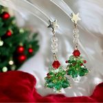 Exquisite Christmas Tree Faux‎ Crystal Decor Dangle Earrings Cute Cartoon Style Green Photo 0