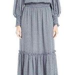 Max Studio  Print Ruffle Blouson dress Blue  & white  maxi Prairie Modest Photo 0