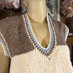 VINTAGE 1980'S BROWN, CREAM & BLUE SLEEVELESS V NECK SWEATER VEST (L) Brown Size L Photo 5