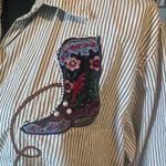Bobbie Brooks Women’s Pinstripe Cowboy Boots Shirt Size 2X Brown Photo 7