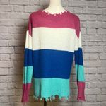Simply Southern Distressed Colorblock Sweater Pink Blue Mint Size Small Photo 2