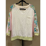 easel Size S (Oversized) Los Angeles Color Block Terry Knit Pullover in Vanilla Photo 1