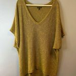 Eileen Fisher  Top Greengold Melange Linen Grain V Neck Knit Sz XL EUC Short Slv Photo 0