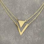 Boutique NEW Layered Triangle‎ Yellow Gold Filled Chain Necklace, 16-18" Photo 2