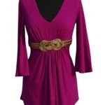 Cache Empire Bust Gold Metal Grecian Gold Self Belt Top New Ruched Plum NWT $118 Photo 1