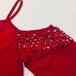 Red Crochet Lace Cold Shoulder Cami Peplum Flare Dress Top Size M Photo 4
