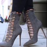 Lola Gray Ankle Cross Strap tie up ribbon boots booties size 8.5 high heels sexy Photo 6