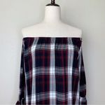 FOR THE REPUBLIC Plaid Off Shoulder Bell Sleeves Peplum Top Photo 1