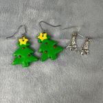 Christmas Tree Drop Earrings Set Of 2 Handmade Polymer Clay & Silver Photo 1