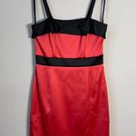 Vtg BCBG Paris Satin Ruffle Bodycon Mini Dress Women's 6 Red Black Cocktail Y2K Photo 4