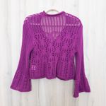 Y2K Womens Crochet Cardigan Size L Pink Boho Open Knit Retro Layering Cottage Size L Photo 4