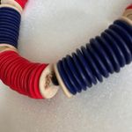 Vintage Red Navy Wooden Disc Natural Beaded Statement Necklace Bohemian Chunky Blue Photo 4