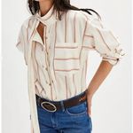 Free People NWT Tied With A Bow Shirt in White Combo Photo 2
