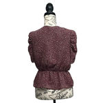 Paper Crane Burgundy Polka Dot Faux Wrap Blouse S Puff Sleeve Peplum Retro Pinup Photo 4