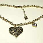 Guess Gold cheetah heart necklace rhinestone chain hearts adjustable  Photo 0