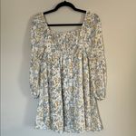 Exlura Chic Floral Long Sleeve Dress in White and Yellow Photo 2