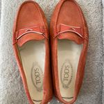 Tod's Orange Suede Penny Loafers Photo 7