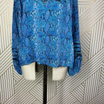 Tolani Silk Blue Snakeskin Print Cutout Mesh Sleeve Blouse Size US Medium Photo 3