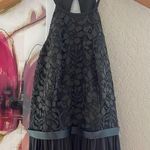 David's Bridal Open Back Halter Lace Mesh Maxi Formal Graphite Gray Wedding Photo 1