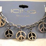 Icing NWT  Peace Silver Tone Link Chain 5"-7" Toggle Latch Unisex Bracelet Photo 0