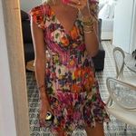 SALONI Pink Printed Silk Flutter Sleeves V Photo 13