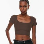Aritzia Babaton | Sculpt Knit Squareneck Brown Cropped Top (Size S)- NWOT Photo 0