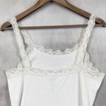 Y2K Lace Trim Womens Tank Top Medium Ribbed Stretch Coquette Preppy Retro Soft White Photo 4