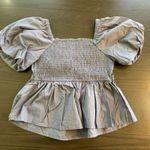 Japna  Smocked Puff Sleeve Square Neck Peplum Top Blue Cotton Small Cotagecore Photo 9