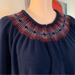 Vanity Fair Vtg  Velour 1/2 Zip Robe Nightgown Navy Blue Embroidered Trim XL Pjs Photo 1